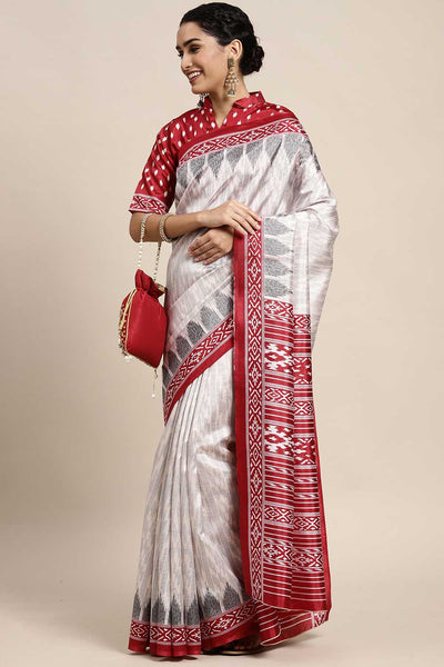 Buy Lorna Off White Silk Blend Ikat Printed One Minute Saree Online - Back