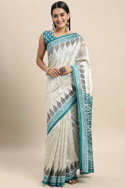Buy Genna Multi-Color Silk Blend Ikat Printed One Minute Saree Online - One Minute Saree