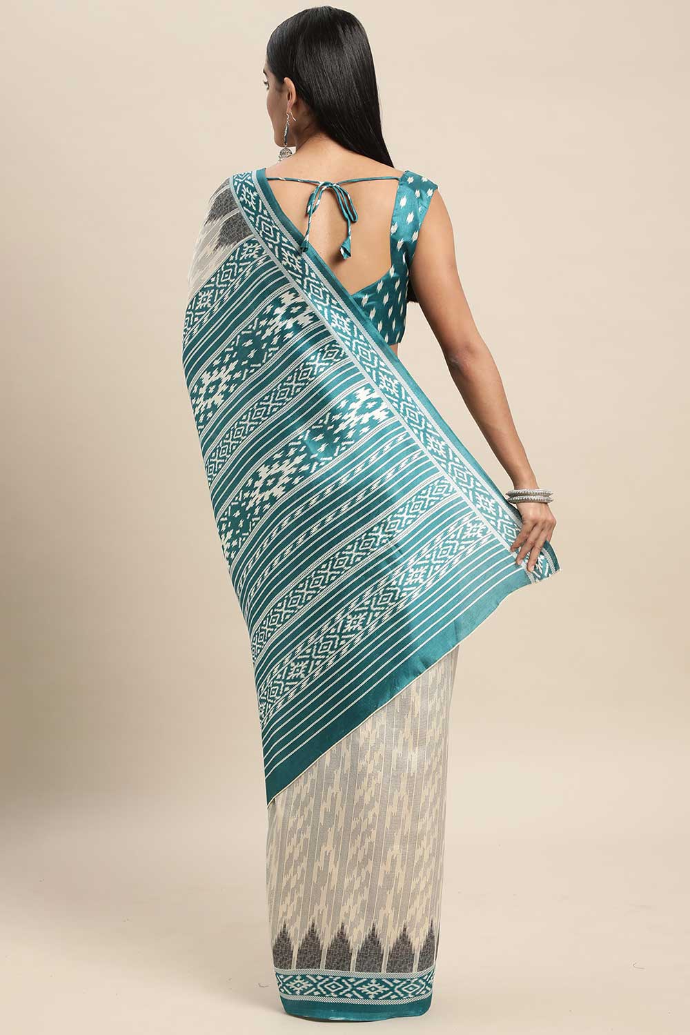 Shop Genna Multi-Color Silk Blend Ikat Printed One Minute Saree at best offer at our  Store - One Minute Saree