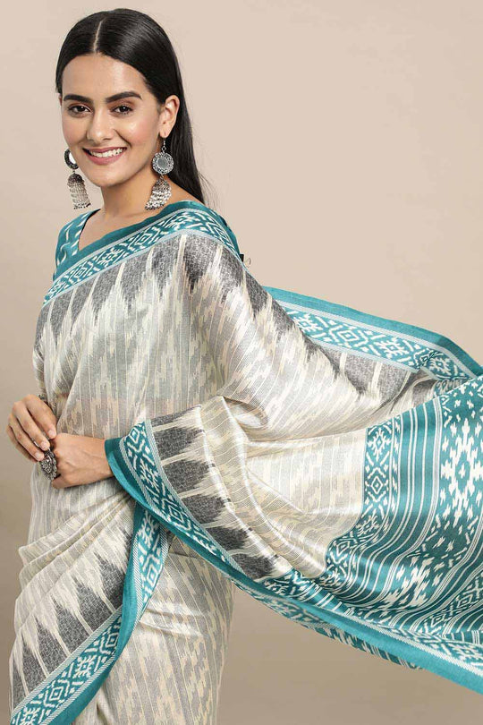 Buy Genna Multi-Color Silk Blend Ikat Printed One Minute Saree Online