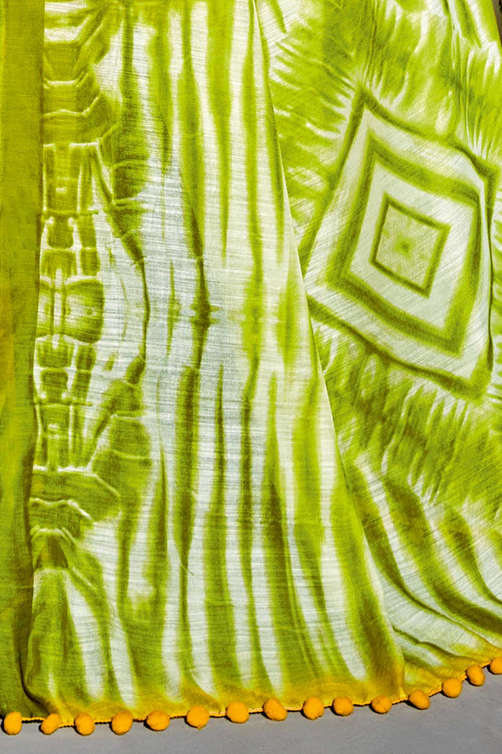 Buy Sula Cotton Blend Yellow & Green Embellished One Minute Saree Online - Back