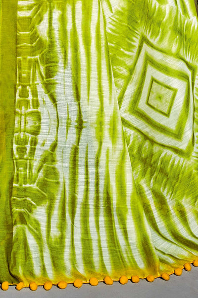 Buy Sula Cotton Blend Yellow & Green Embellished One Minute Saree Online - Back