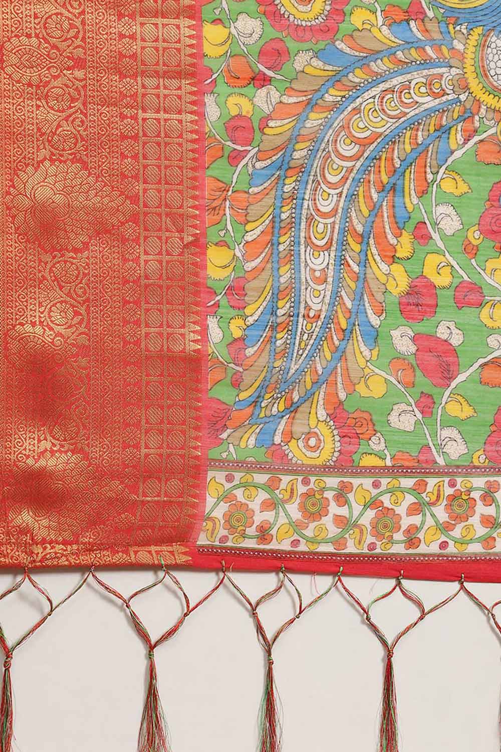Buy Priya Red Kalamkari Blended Cotton One Minute Saree Online - Back