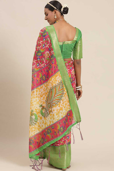Shop Esha Pink Botanical Blended Cotton One Minute Saree at best offer at our  Store - One Minute Saree