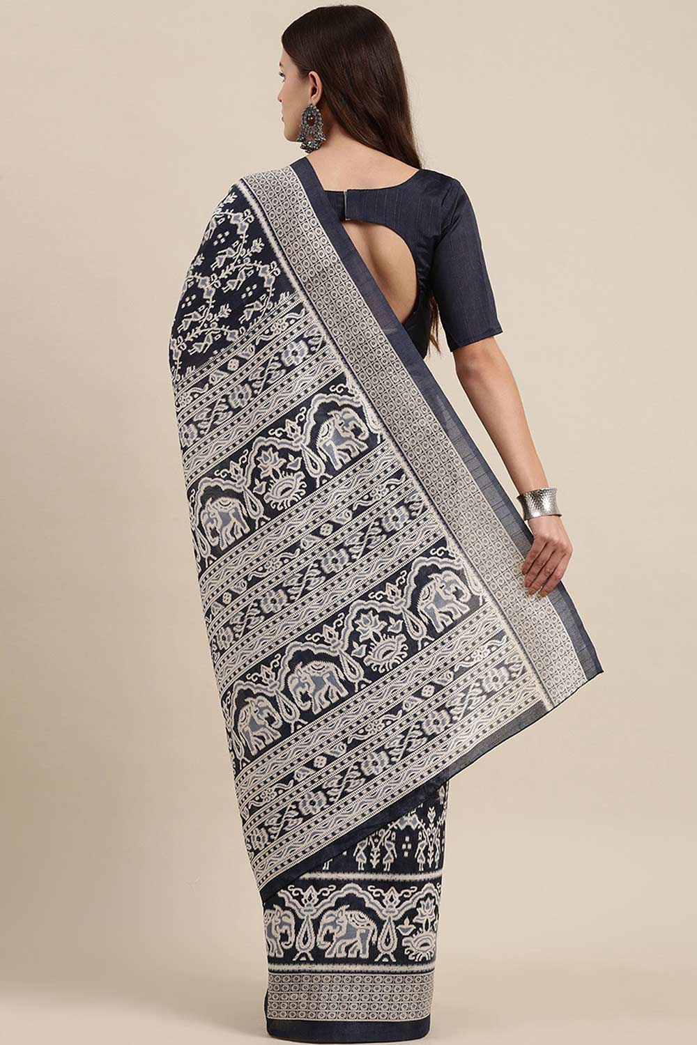 Shop Lori Bhagalpuri Silk Navy Blue Printed One Minute Saree at best offer at our  Store - One Minute Saree