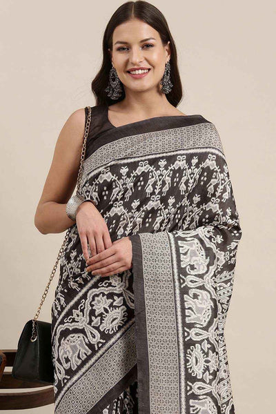 Seema Bhagalpuri Silk Charcoal Grey Printed Celebrity One Minute Saree