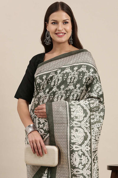 Buy Anvi Bhagalpuri Silk Olive Printed One Minute Saree Online