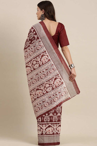 Shop Nyra Bhagalpuri Silk Maroon Printed Celebrity One Minute Saree at best offer at our  Store - One Minute Saree