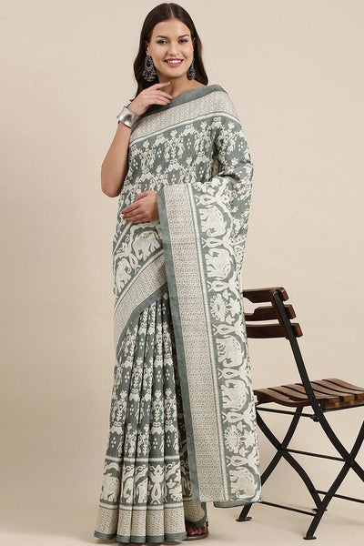 Buy Hema Bhagalpuri Silk Grey Printed Celebrity One Minute Saree Online - One Minute Saree