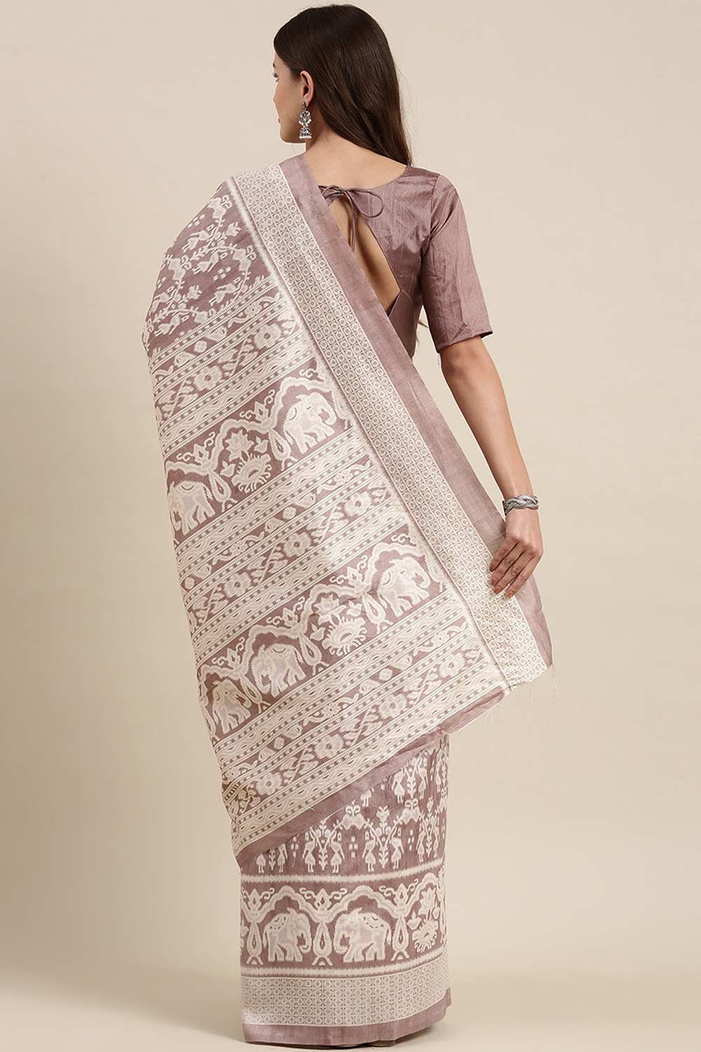 Shop Bibi Bhagalpuri Silk Mauve Printed One Minute Saree at best offer at our  Store - One Minute Saree
