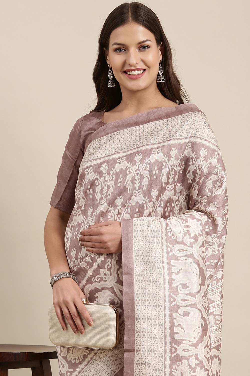 Buy Bibi Bhagalpuri Silk Mauve Printed One Minute Saree Online