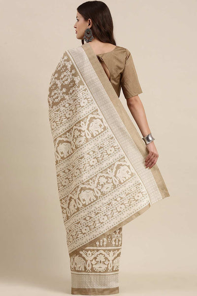 Shop Myra Bhagalpuri Silk Khaki Printed One Minute Saree at best offer at our  Store - One Minute Saree