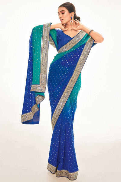 Shop Celia Silk Blend Teal Blue Printed One Minute Saree at best offer at our  Store - One Minute Saree