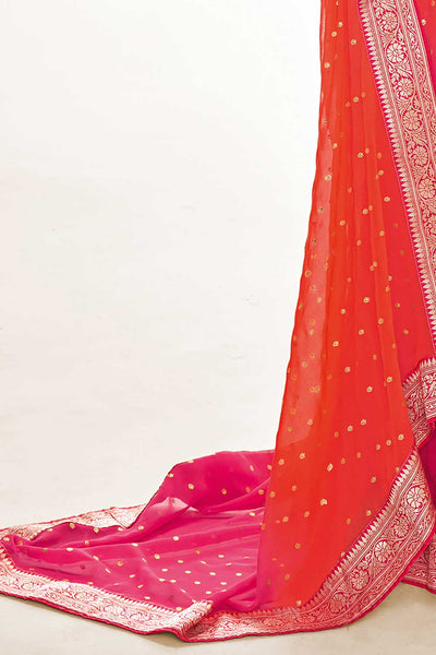 Buy Linda Silk Blend Orange Printed One Minute Saree Online - Back