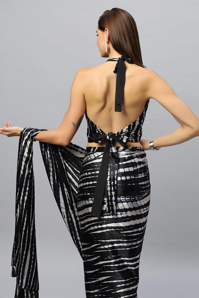 Shop Rihana Black & White Tie Dye Modal Satin Halter at best offer at our  Store - One Minute Saree