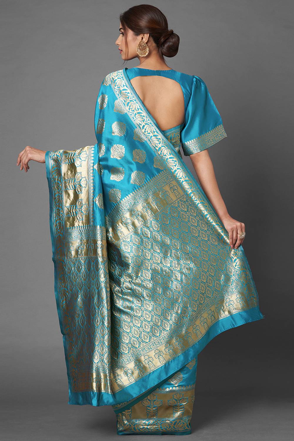 Shop Pia Sky Blue Woven Silk Blend One Minute Saree at best offer at our  Store - One Minute Saree