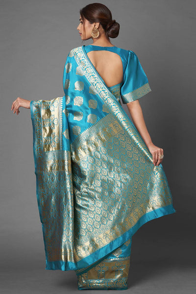 Shop Pia Sky Blue Woven Silk Blend One Minute Saree at best offer at our  Store - One Minute Saree