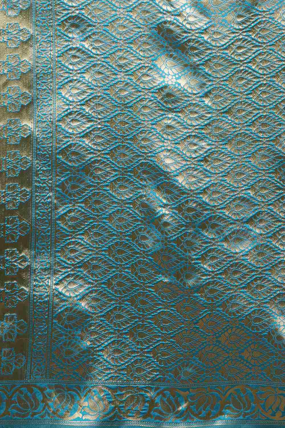 Buy Pia Sky Blue Woven Silk Blend One Minute Saree Online - Back