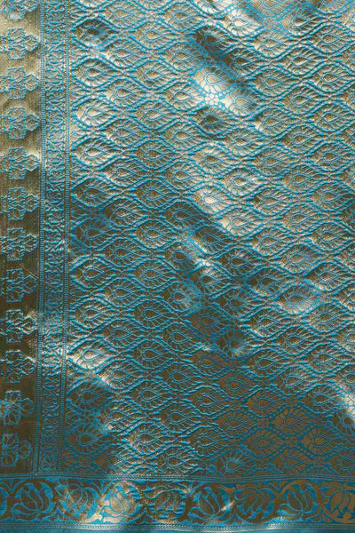 Buy Pia Sky Blue Woven Silk Blend One Minute Saree Online - Back