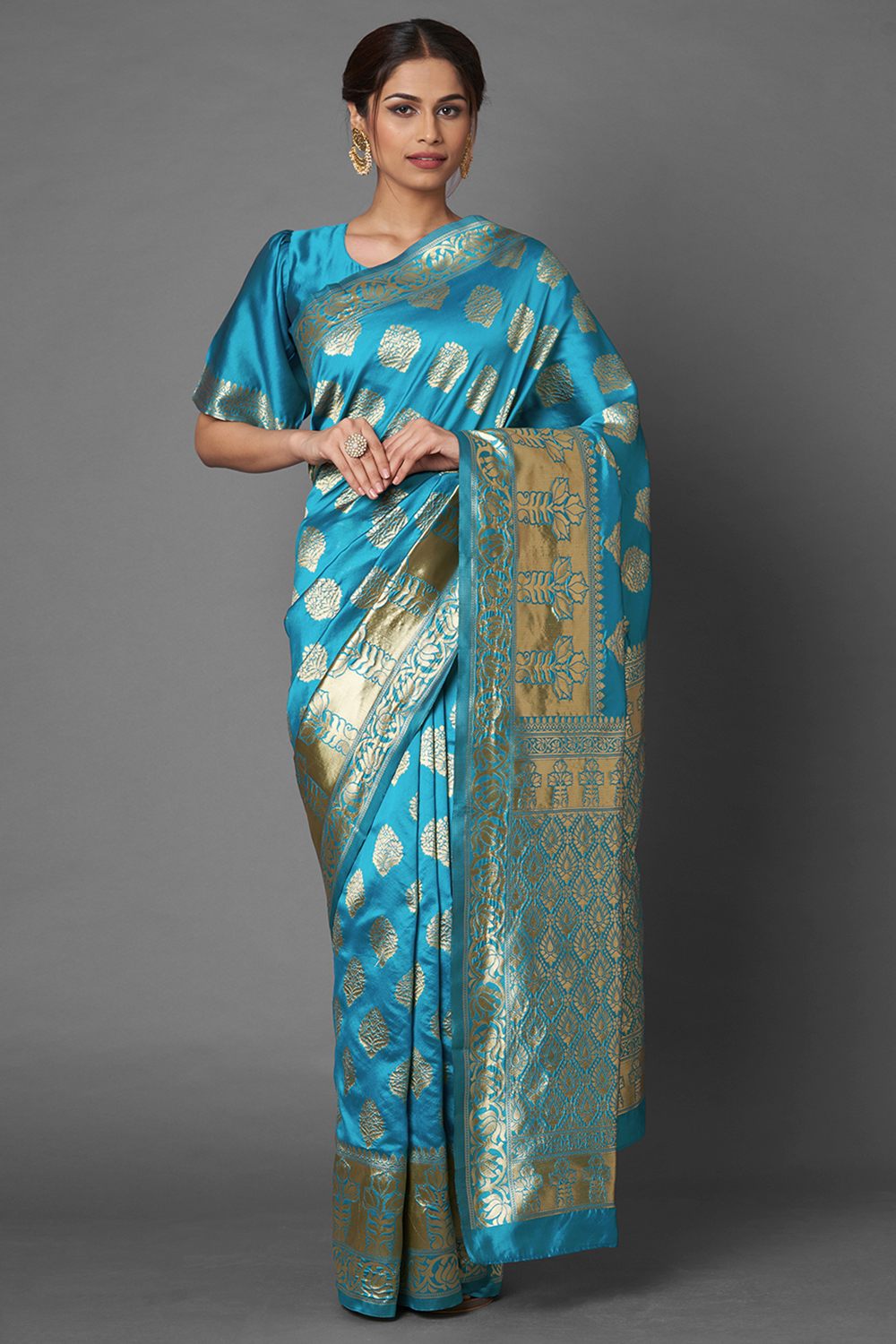 Buy Pia Sky Blue Woven Silk Blend One Minute Saree Online - One Minute Saree