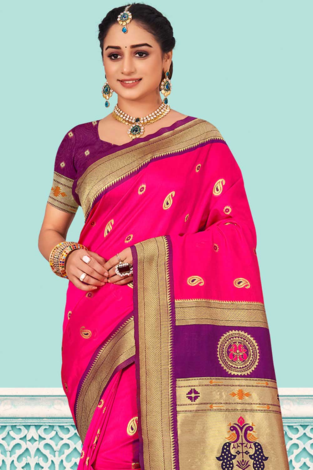 Shop Anjie Magenta Paithani Art Silk One Minute Saree at best offer at our  Store - One Minute Saree