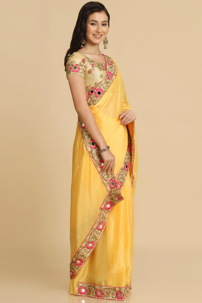 Shop Malini Light Yellow Resham Embroidery Chiffon One Minute Saree at best offer at our  Store - One Minute Saree