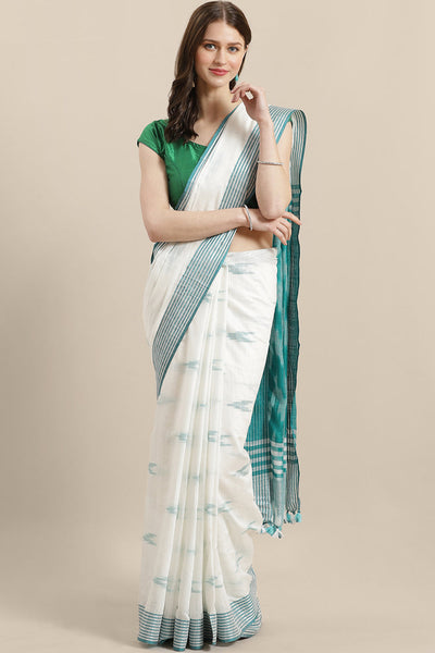 Buy Jess White Woven Linen One Minute Saree Online - One Minute Saree