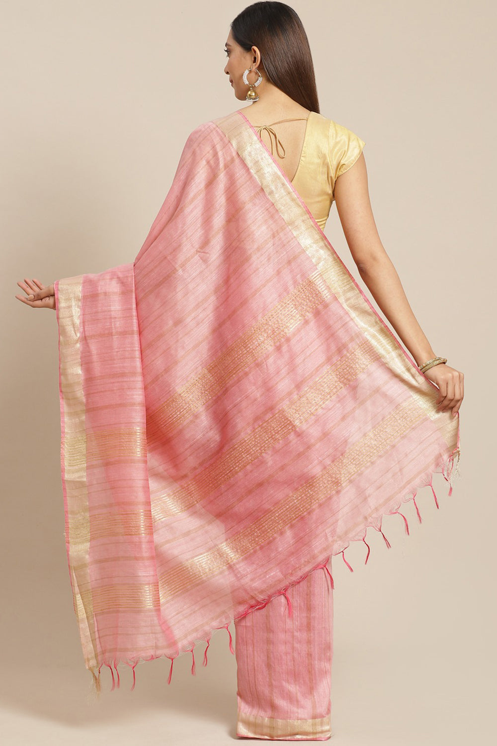 Shop Zahara Pink Woven Silk One Minute Saree at best offer at our  Store - One Minute Saree