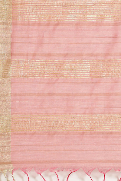 Buy Zahara Pink Woven Silk One Minute Saree Online - Back