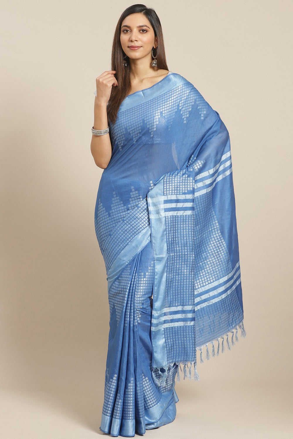 Buy Blue Woven Silk One Minute Saree Online