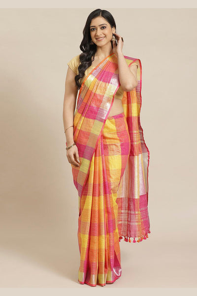 Buy Sonam Multi-Color Woven Linen One Minute Saree Online - One Minute Saree