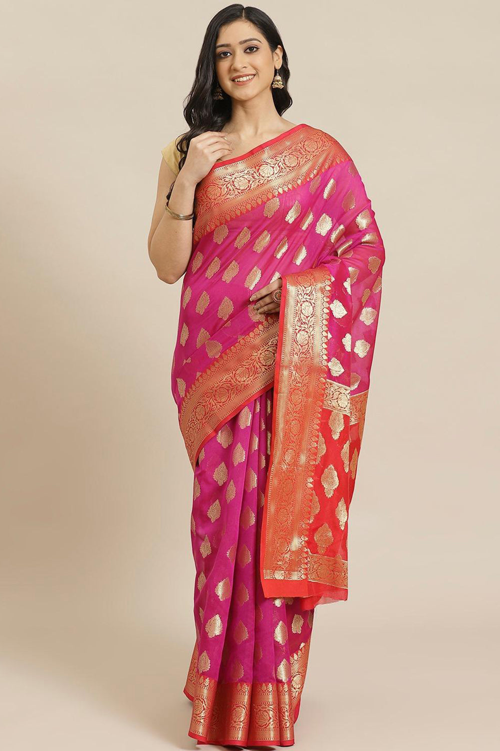 Buy Payal Pink Woven Art Silk One Minute Saree Online - One Minute Saree