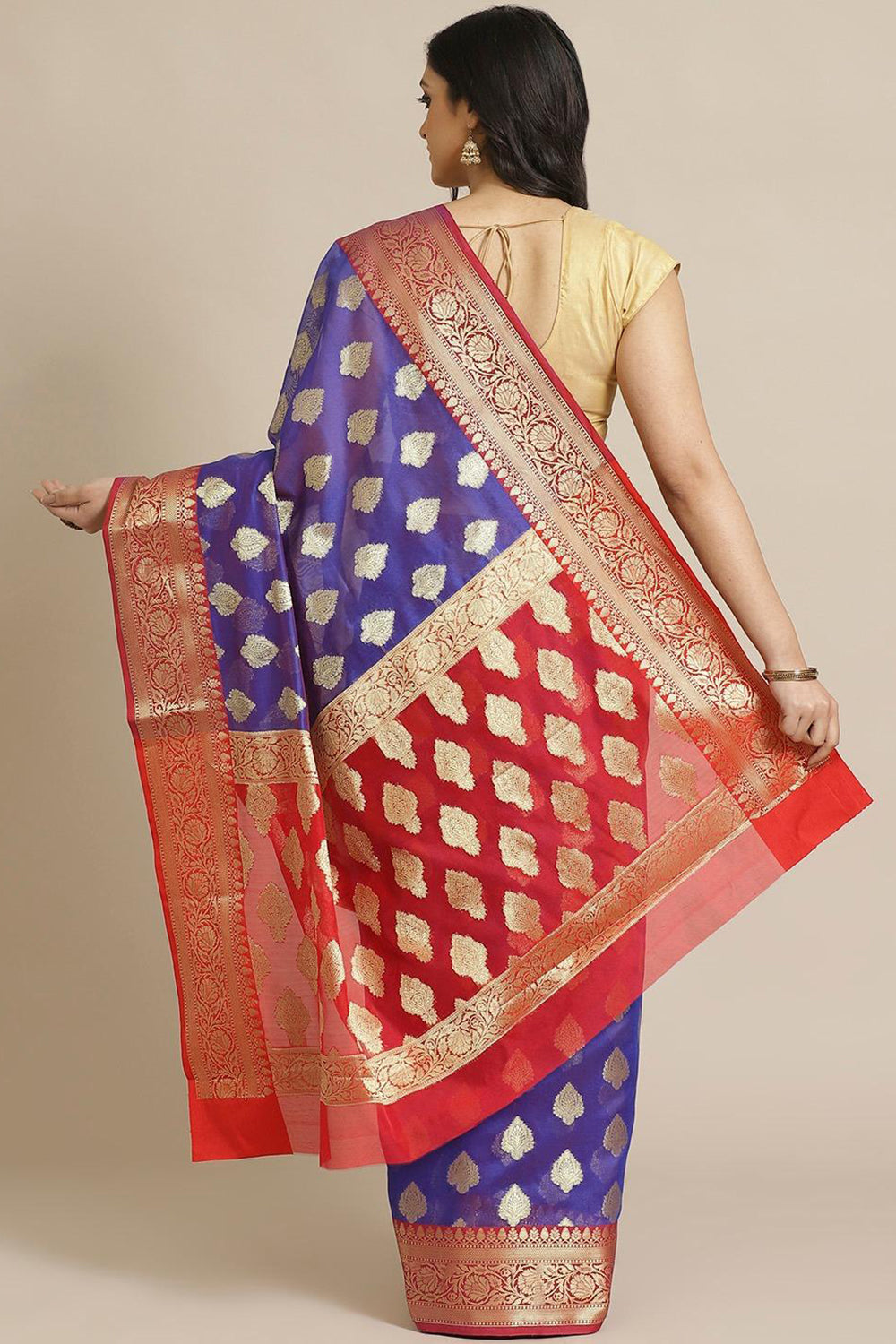 Shop Pia Navy Blue Woven Art Silk One Minute Saree at best offer at our  Store - One Minute Saree