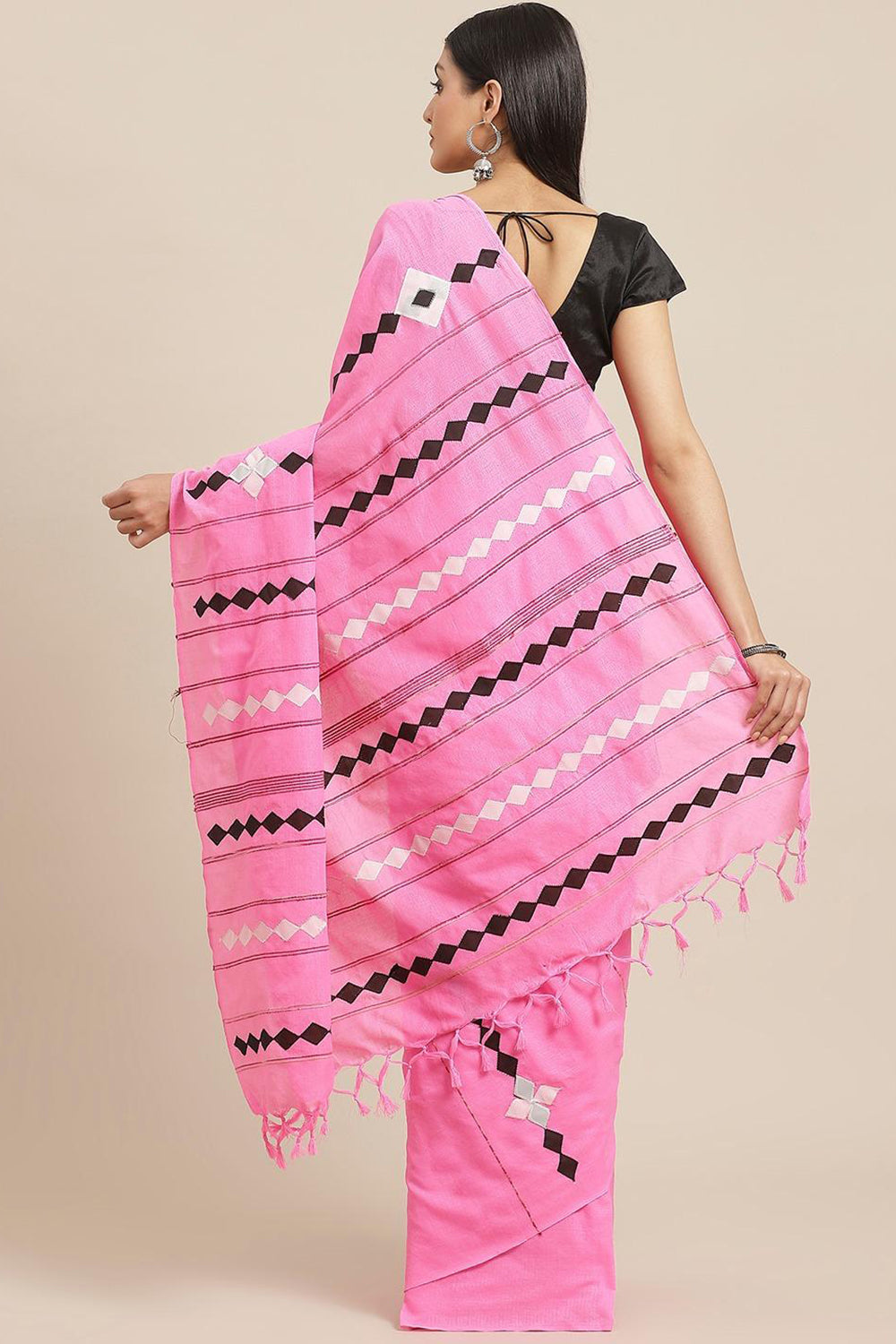 Shop Tia Pink Woven Cotton Blend One Minute Saree at best offer at our  Store - One Minute Saree