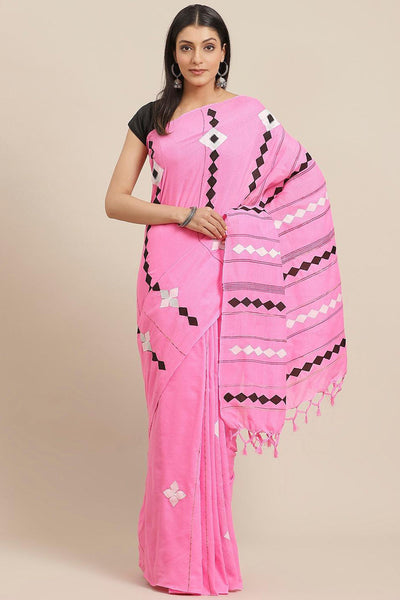 Buy Tia Pink Woven Cotton Blend One Minute Saree Online - One Minute Saree