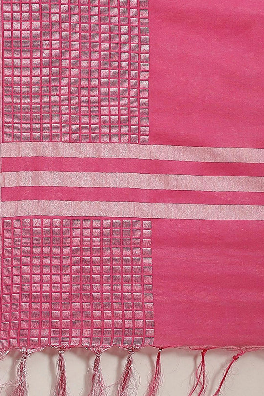 Buy Isha Pink Woven Silk One Minute Saree Online - Back