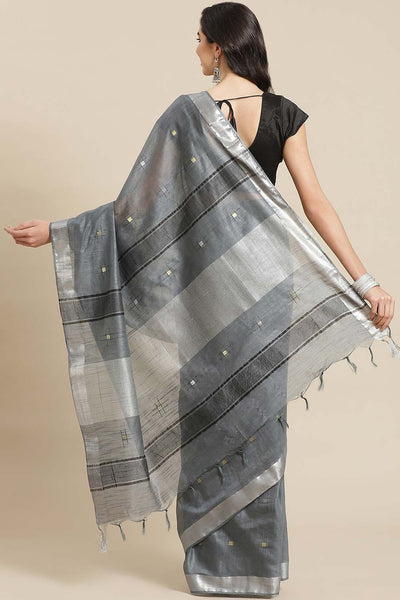 Shop Melanie Grey Zari Woven Silk Blend One Minute Saree at best offer at our  Store - One Minute Saree