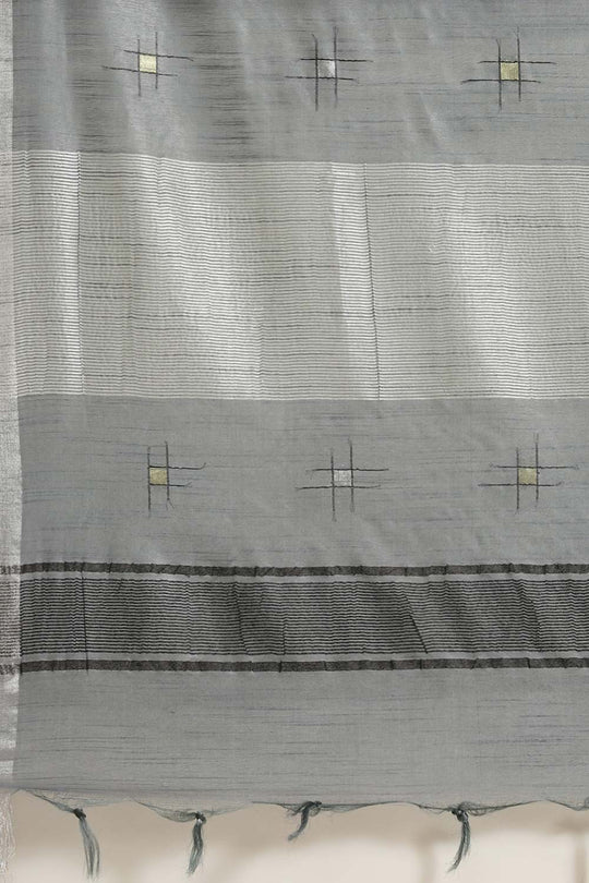Buy Melanie Grey Zari Woven Silk Blend One Minute Saree Online - Back