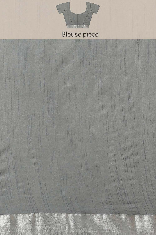 Buy Melanie Grey Zari Woven Silk Blend One Minute Saree Online - Side