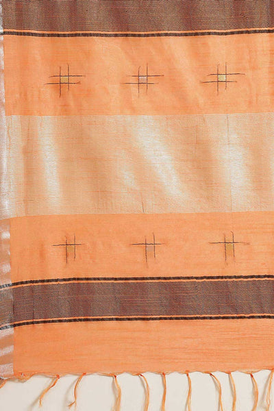Buy Leticia Light Orange Zari Woven Silk Blend One Minute Saree Online - Back