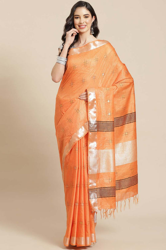 Buy Leticia Light Orange Zari Woven Silk Blend One Minute Saree Online - One Minute Saree