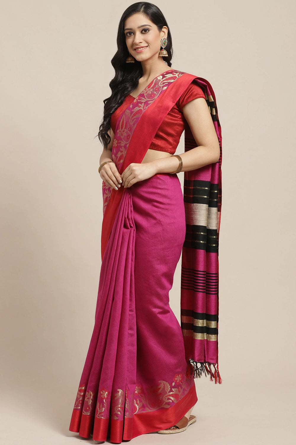 Buy Anu Multi-Color Woven Cotton Silk One Minute Saree Online - One Minute Saree