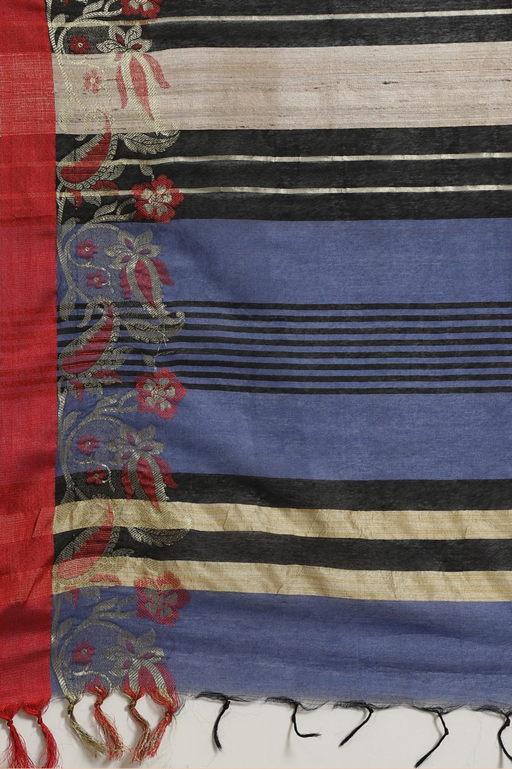 Buy Aura Blue & Red Woven Cotton Silk One Minute Saree Online - Back