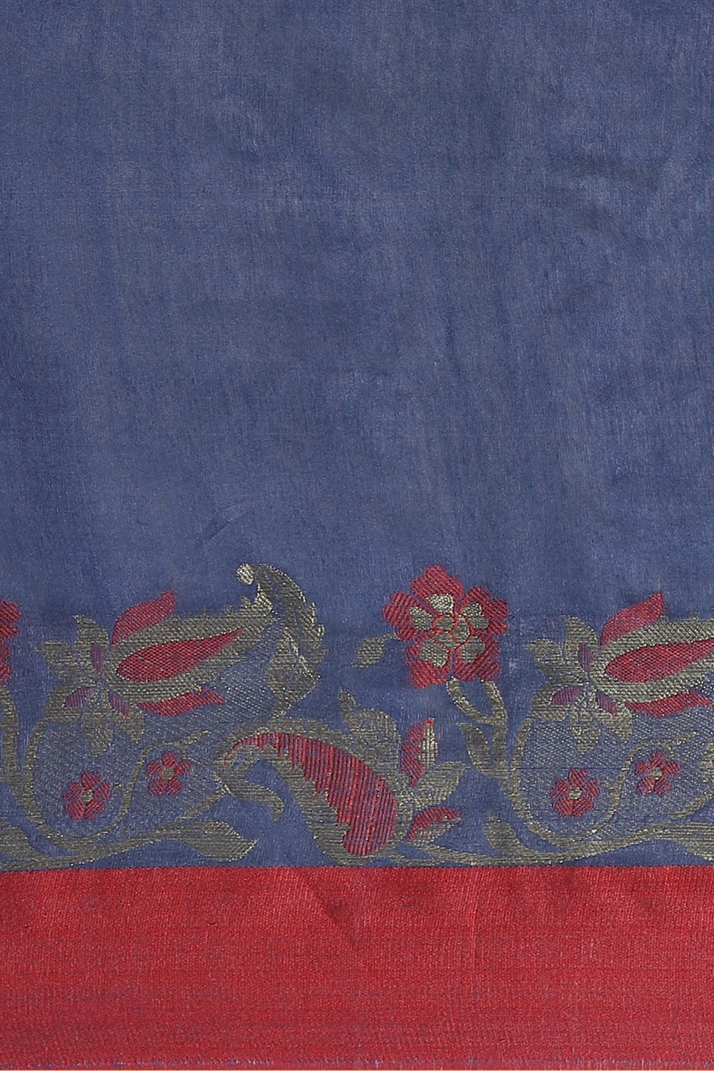 Buy Aura Blue & Red Woven Cotton Silk One Minute Saree Online - Front