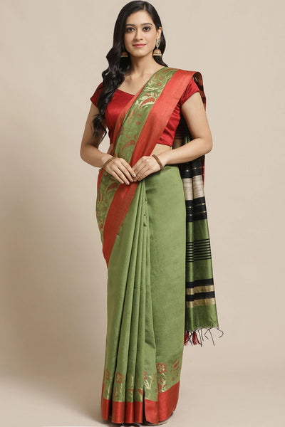 Buy Charlize Green Woven Cotton Silk One Minute Saree Online - One Minute Saree
