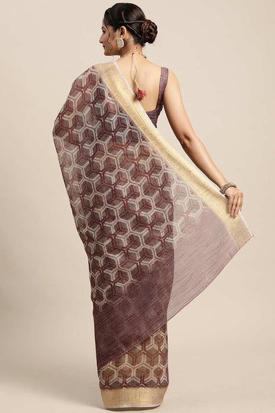 Shop Cindy Cotton Blend Burgundy Digital Print One Minute Saree at best offer at our  Store - One Minute Saree