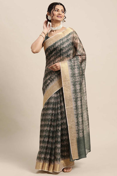 Buy Ivy Cotton Blend Green Digital Print One Minute Saree Online - One Minute Saree