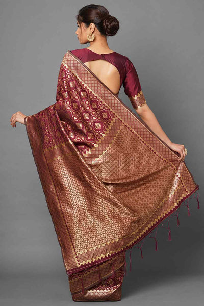 Shop Rina Burgundy Woven Silk Blend One Minute Saree at best offer at our  Store - One Minute Saree