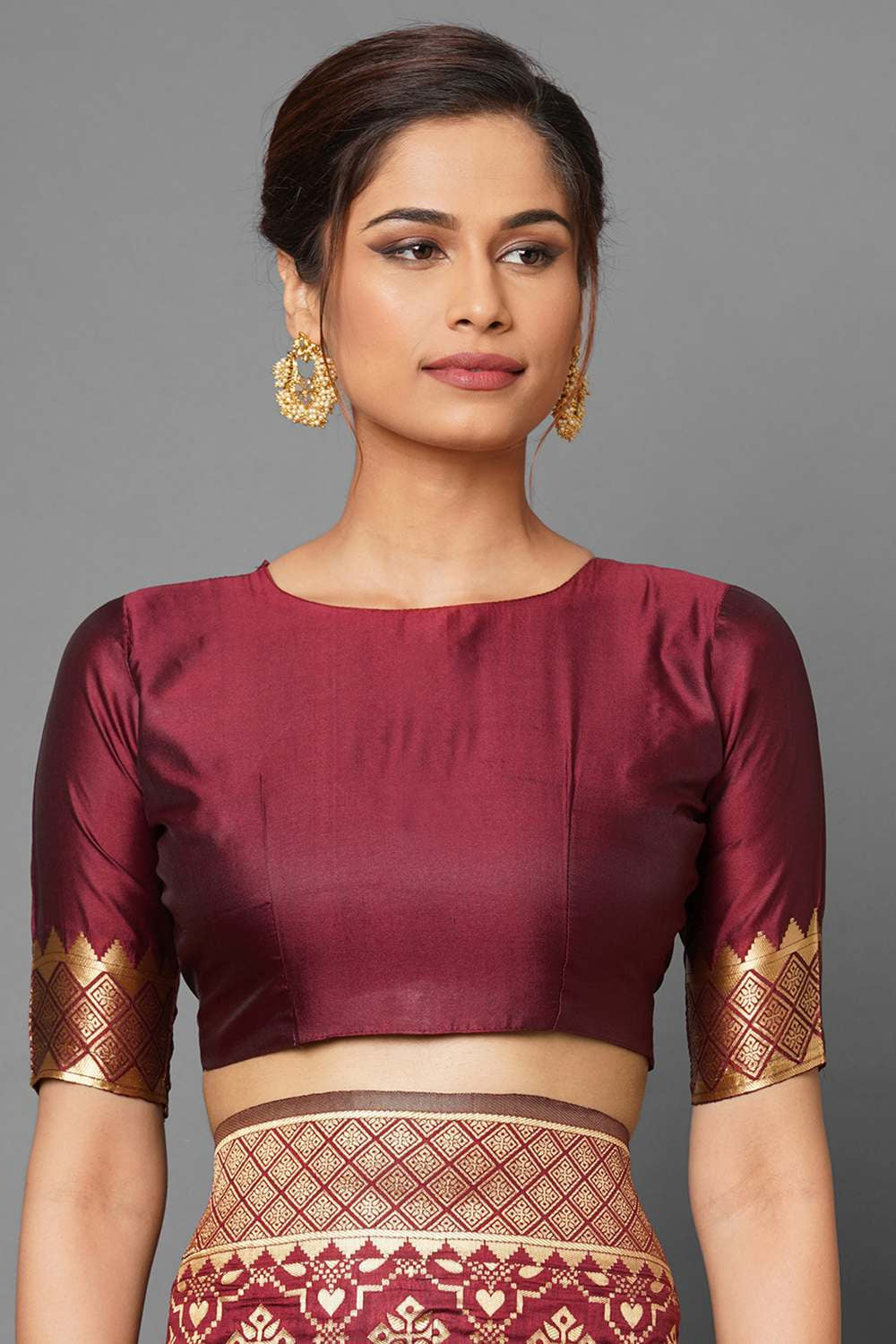 Buy Rina Burgundy Woven Silk Blend One Minute Saree Online