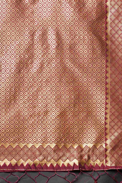 Buy Rina Burgundy Woven Silk Blend One Minute Saree Online - Back